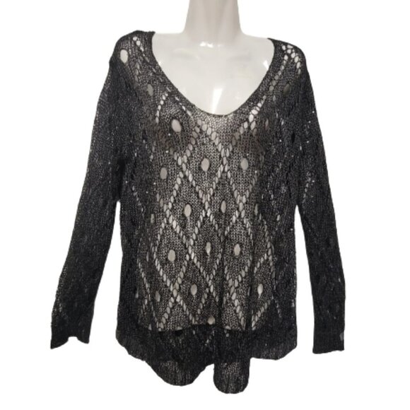 Black Sparkling Sweater Christmas Party New Years Party Top Blouse Cover Up - Picture 1 of 9